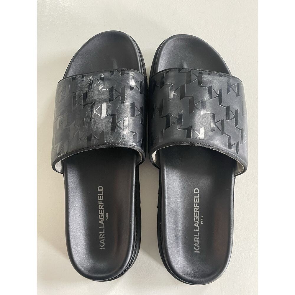 EUC Karl Lagerfeld Men Size 13 M Paris Monogram Slide Open Toe Sandals Black - Picture 10 of 16